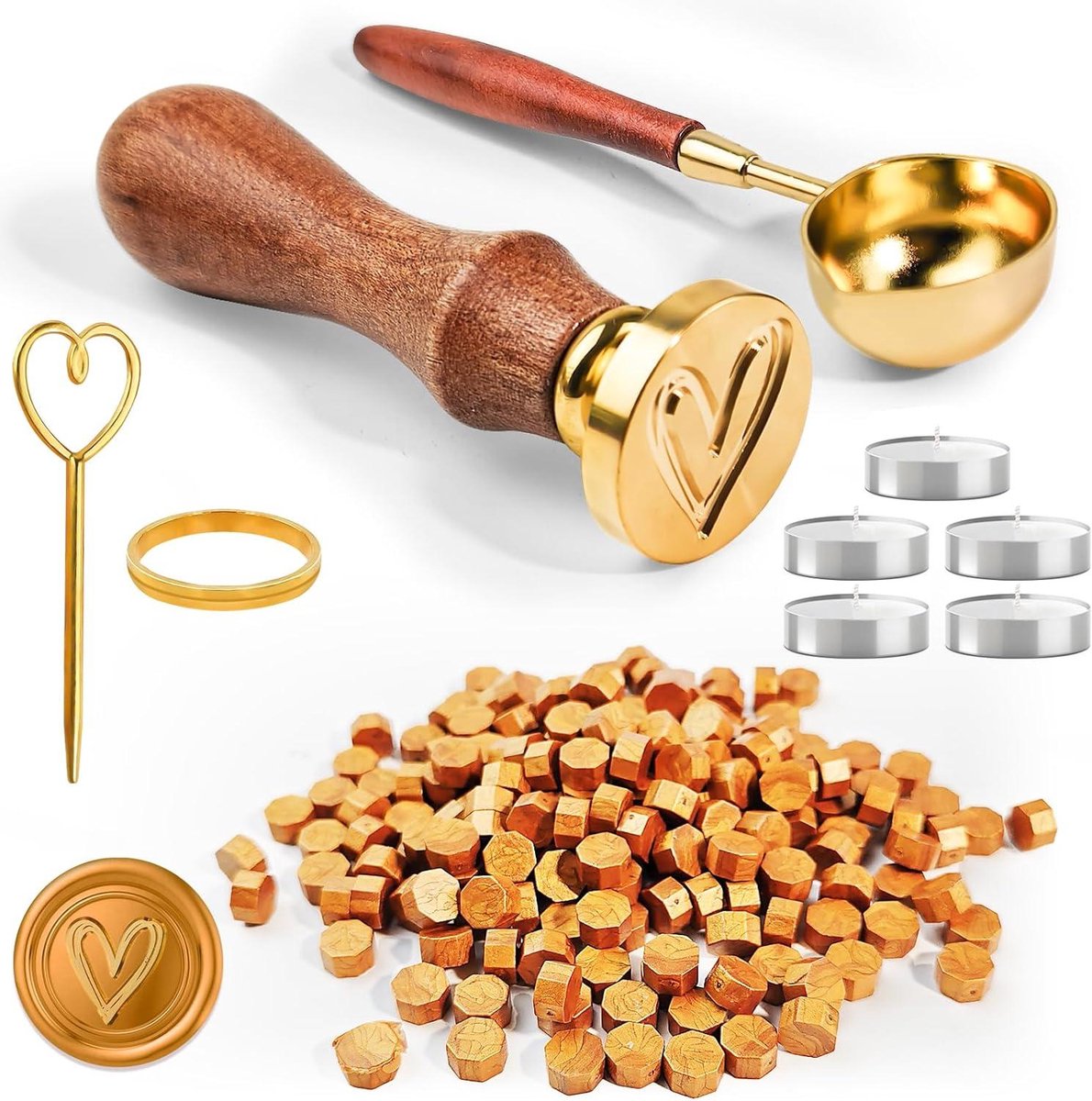 200 stuks Zegelwaskralen Goud Achthoekige Waszegelset Verzegelwas Wasparels Theekaarsen Waslepel Waszegelstempel Enveloppen Uitnodigingen Kaarten Cadeau