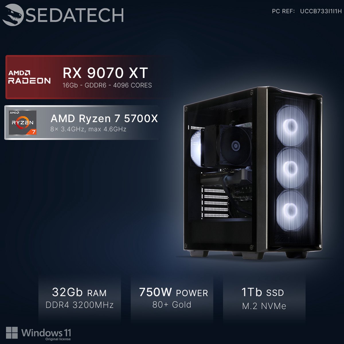 Sedatech Expert Gaming PC Compact • AMD Ryzen 7 5700X 8x 3.4GHz • Radeon RX 9070XT • 32Gb RAM • 1Tb SSD M.2 • WiFi • Windows 11 • Desktop computer thumbnail 6