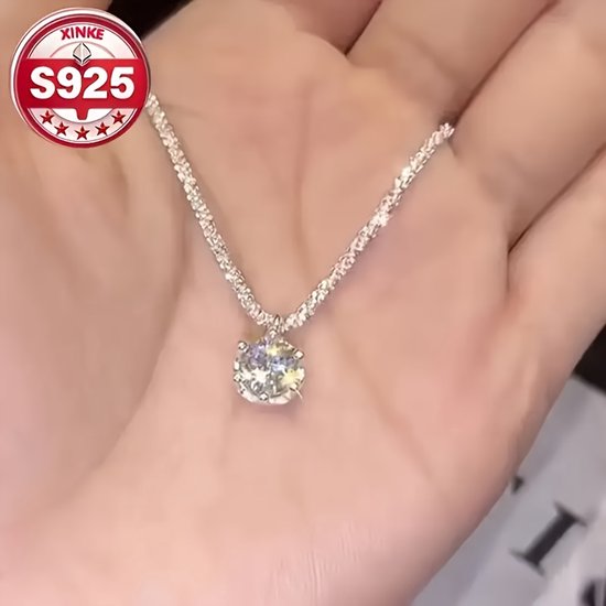 Sjika - Collier en Argent Sterling S925 avec Pierre Solitaire – Collier de Dames Minimaliste - Cadeau