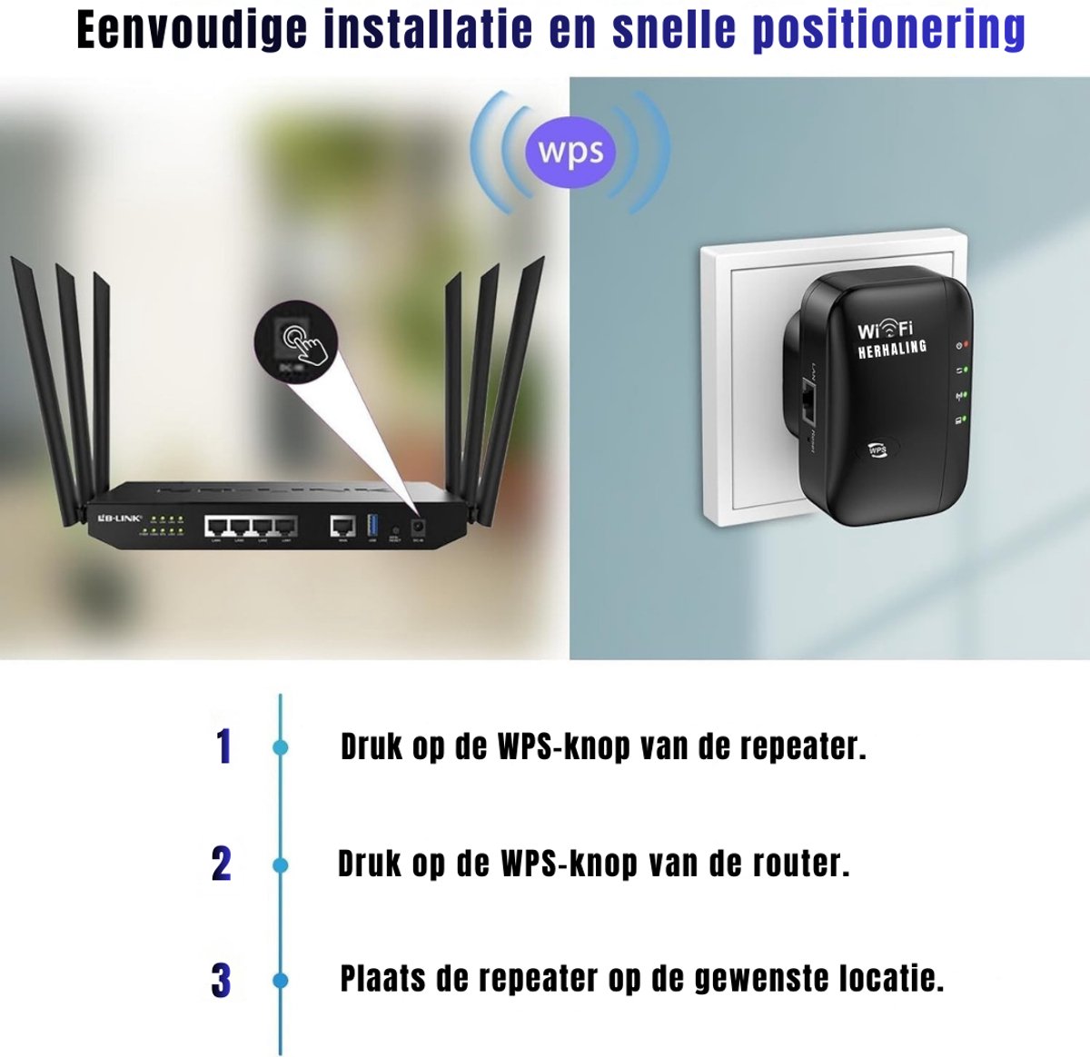 RWB® Wifi Versterker Stopcontact 300 Mbit/s Zwart - afbeelding 3