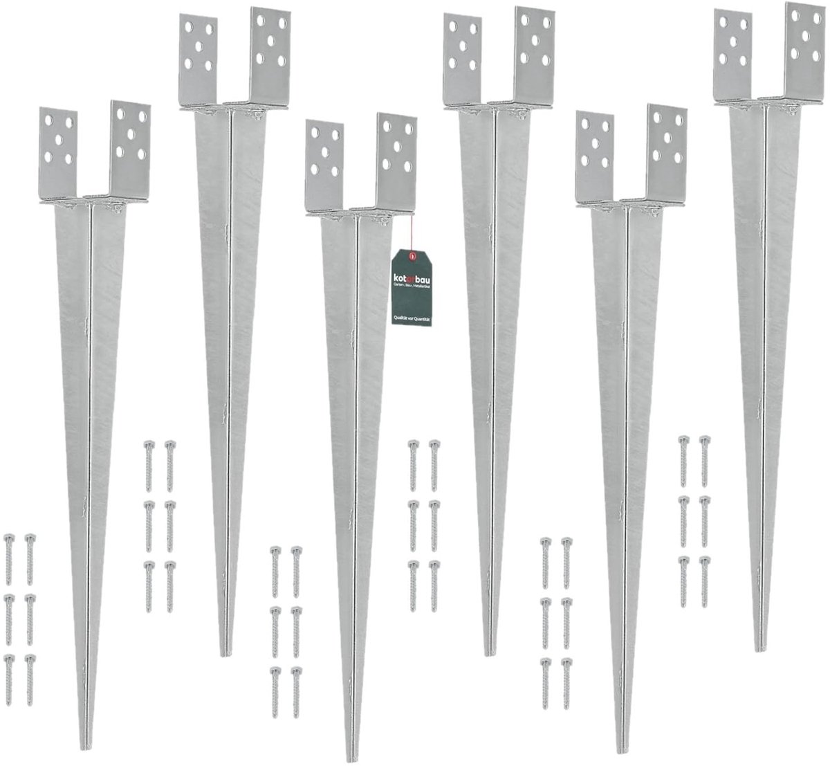 KOTARBAU® 6 Stuks Grondanker, Paalhouder, 0-120 mm, Verzinkt Staal, 70 cm, Zilver, Verstelbare Paalhouder, Paalvoet, Paalsteun, Paalanker, voor Tuinconstructies