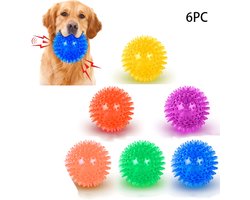6 Delige Ballen - Honden speelgoed - Hondenbal - Speelbal Hond - Piepende kauwbal voor honden - 6,5 cm in diameter - Bijtspeeltje - Stevige bal met nopjes - Geschikt voor kleine tot middelgrote honden - Meerkleurig