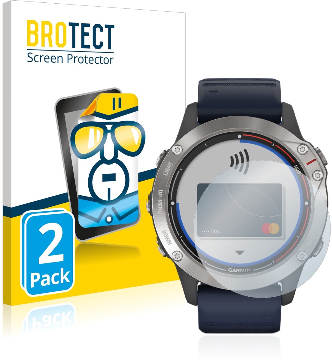BROTECT - Screenprotector voor Garmin quatix 6 - Folie Beschermfolie transparant 2 Stuks