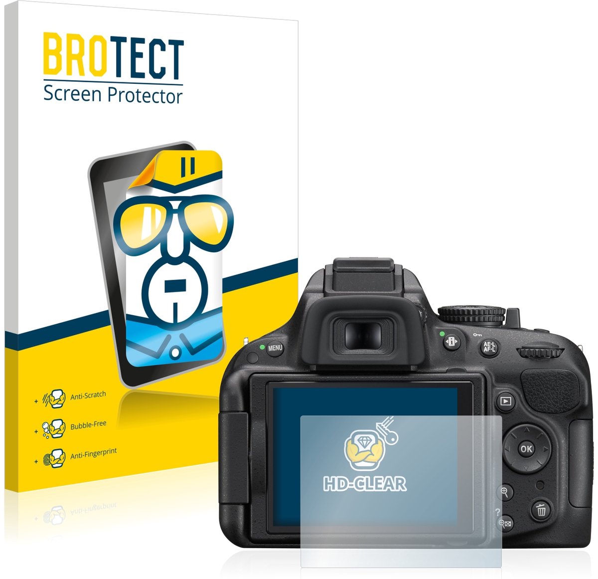BROTECT - Screenprotector voor Nikon D5200 - Folie Beschermfolie transparant 2 Stuks