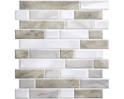 Mondura - Plaktegels Zelfklevend 3D 10 Stuks - Tegelstickers & Muurstickers Keuken - Tegelsticker Badkamer - Marmerlook Beige Wit - 25x25 cm