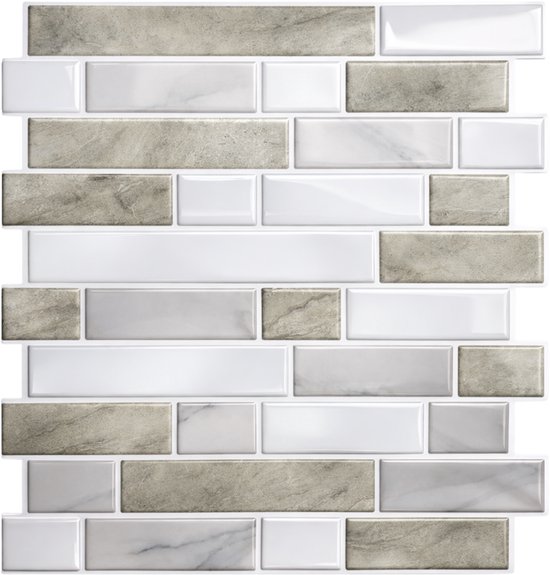 Mondura - Plaktegels Zelfklevend 3D 10 Stuks - Tegelstickers & Muurstickers Keuken - Tegelsticker Badkamer - Marmerlook Beige Wit - 25x25 cm