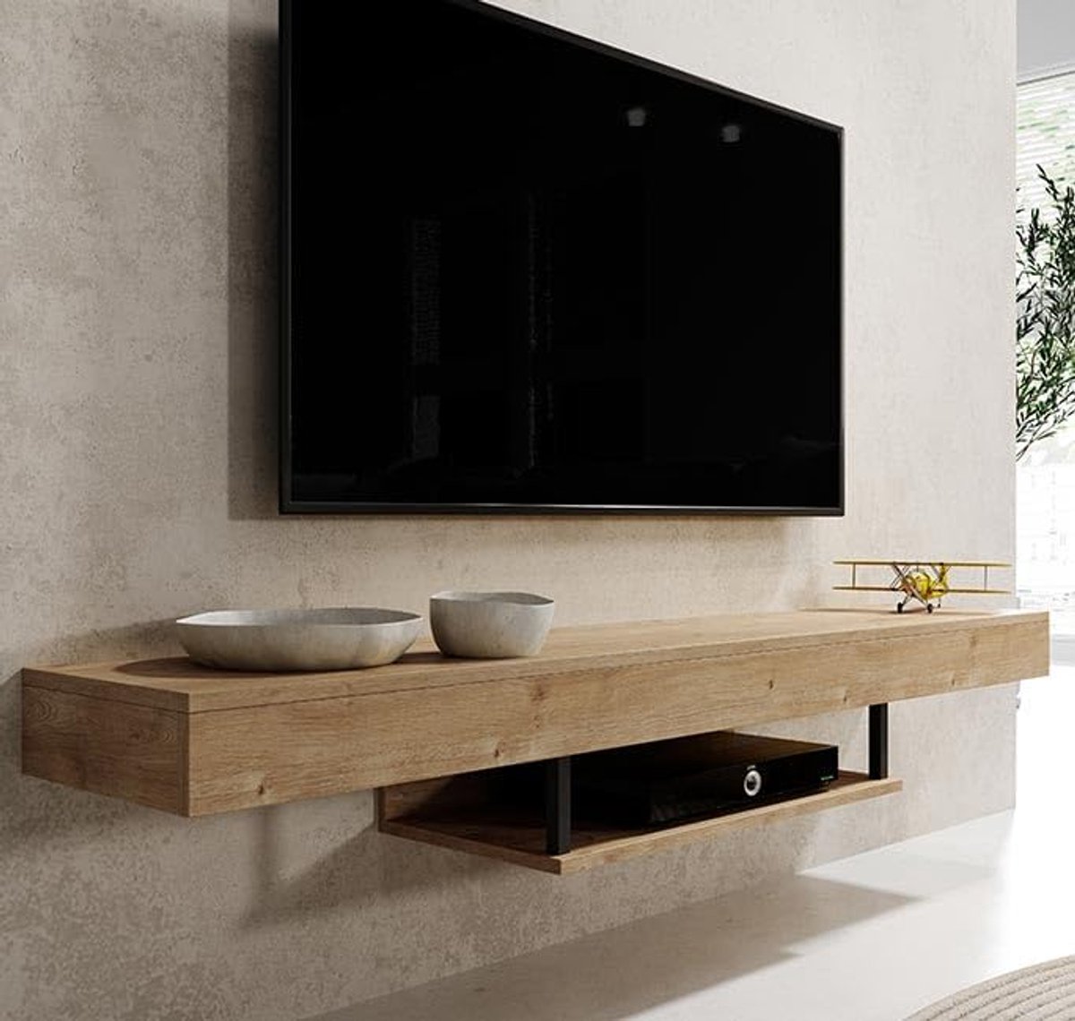 Hangend TV-meubel Aydin 150x22x29,6 cm | Modern Zwevend Lowboard met Plank | Eenvoudig te 