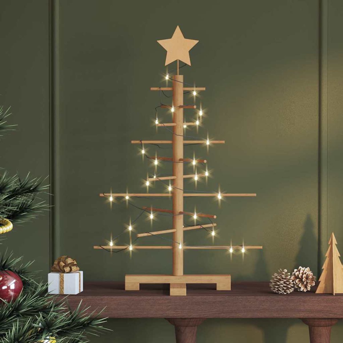 Houten Kerstboom met Rendieren | H.30cm | 2 soorten