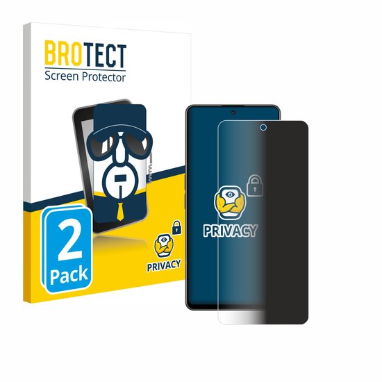 BROTECT privacy screenprotector verpakking met 2 stuks en een telefoon met privacy screenprotector.