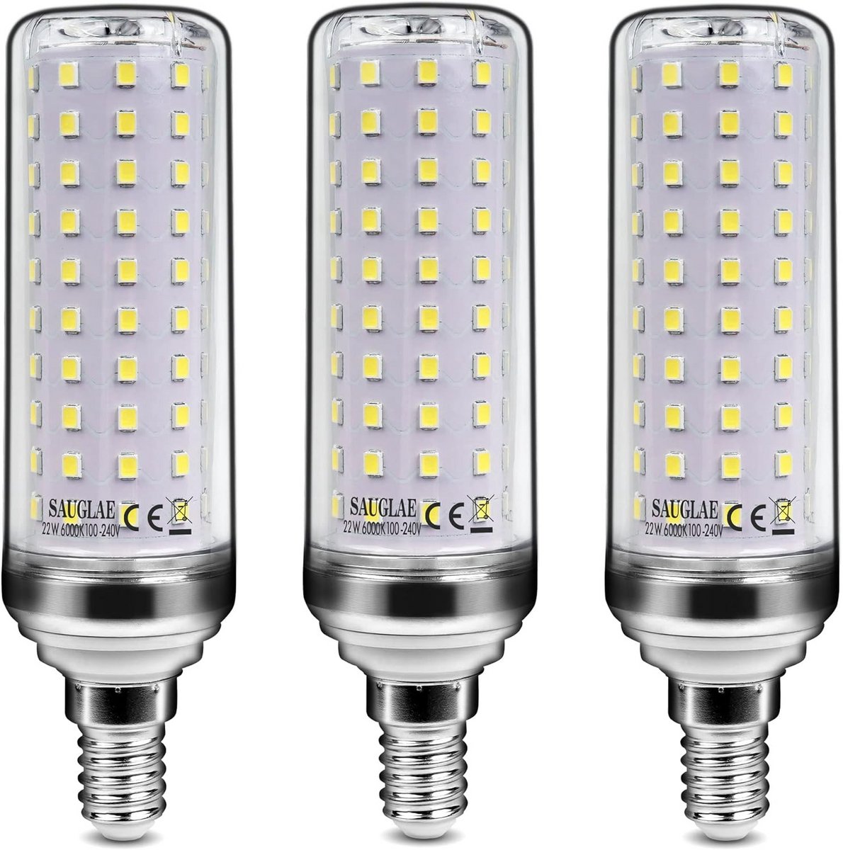 3x E14 LED Lamp Koudwit 6000K 22W - Vervangt 180W - 2500 Lumen - Kleine Fitting