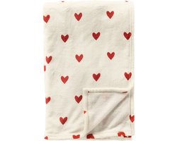 Plaid hartjes, Witte plaid met rode hartjes, Plaid, Valentijn, cadeau, Kleedje, Fleece plaid, plaid 140x180 cm