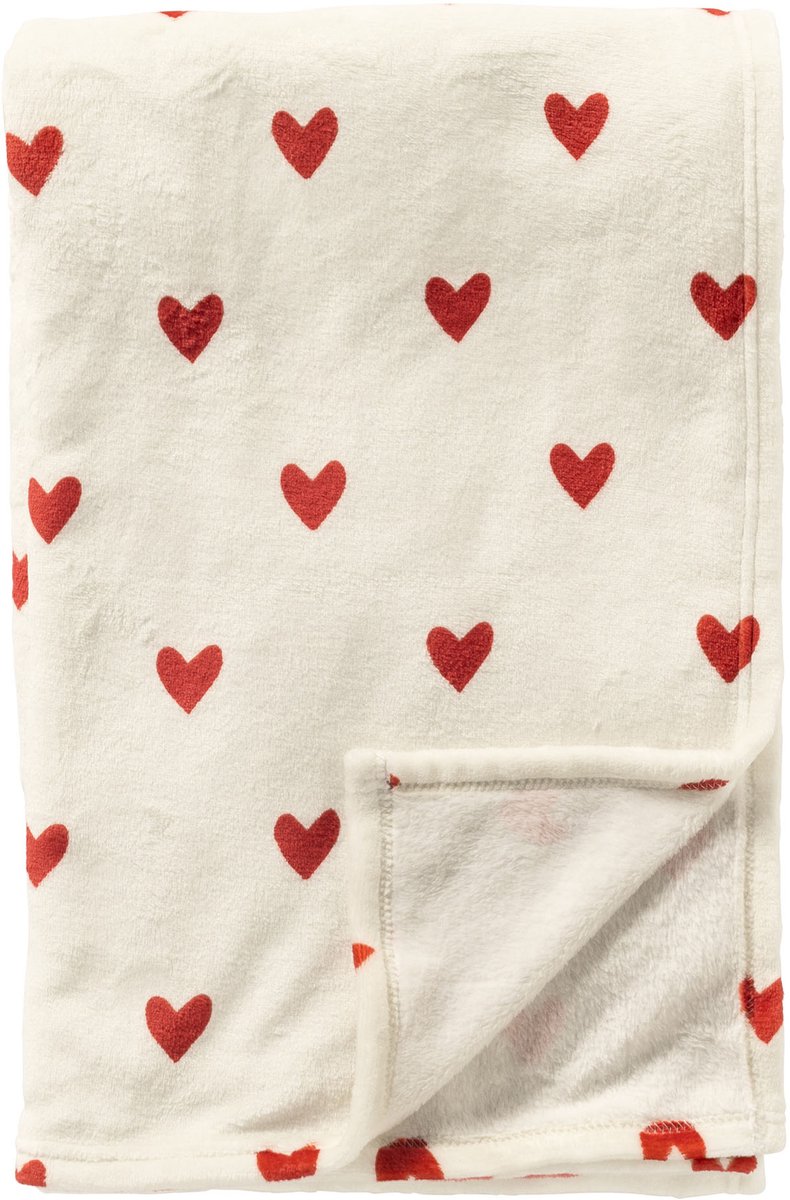 Plaid hartjes, Witte plaid met rode hartjes, Plaid, Valentijn, cadeau, Kleedje, Fleece plaid, plaid 140x180 cm