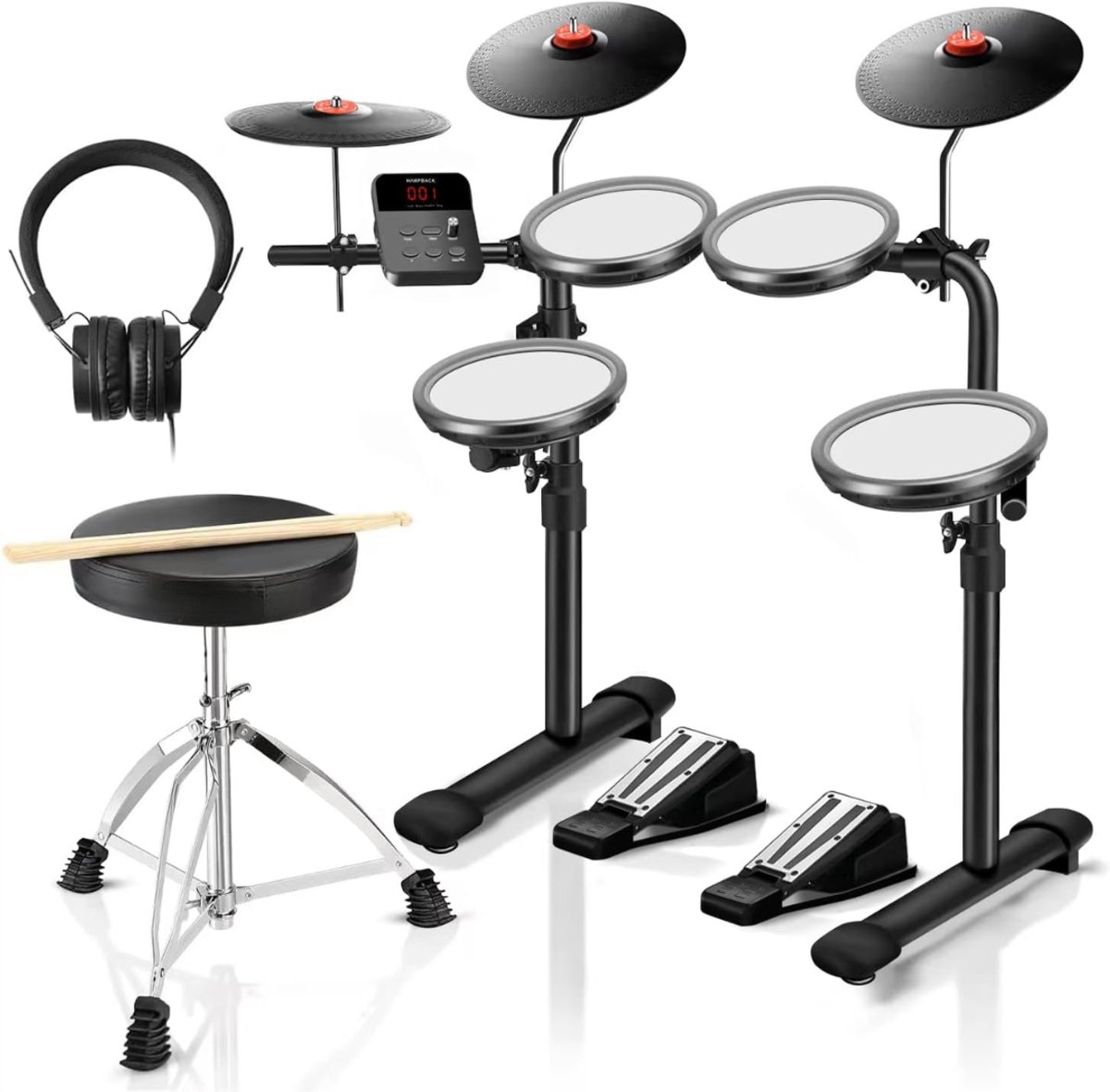 DnA® Elektrisch Drumstel - Drumstel - Drumstokken - Zwart - 65cm x 51cm x 22cm