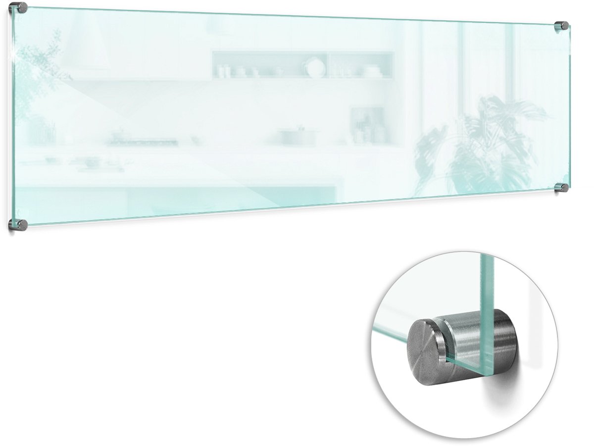Wallfluent Transparante Keuken Achterwand - Helder Glas Achterwand Keuken - 100x30 cm - Keuken Achterwand Glas Transparant - Transparante Beschermplaat Keuken - Doorzichtige Spatplaat Keuken - Glazen Spatplaat Transparant