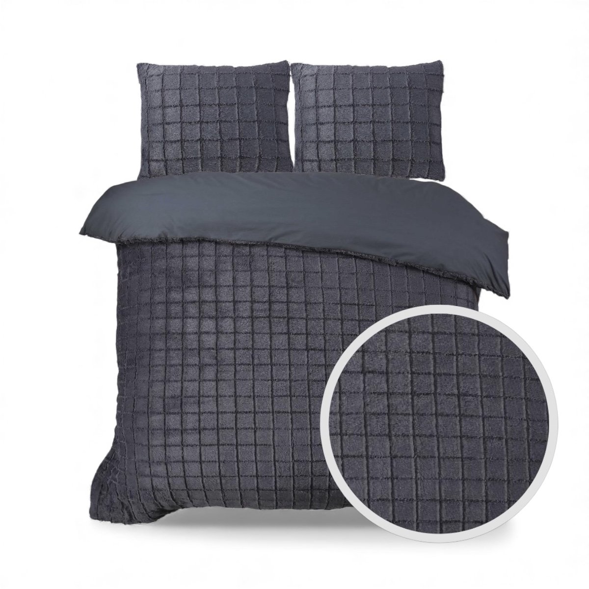 Husch Teddy Fleece Faux Fur Dekbedovertrek Antraciet - Lits - Jumeaux - 240x200/220 cm - Heerlijk Zacht