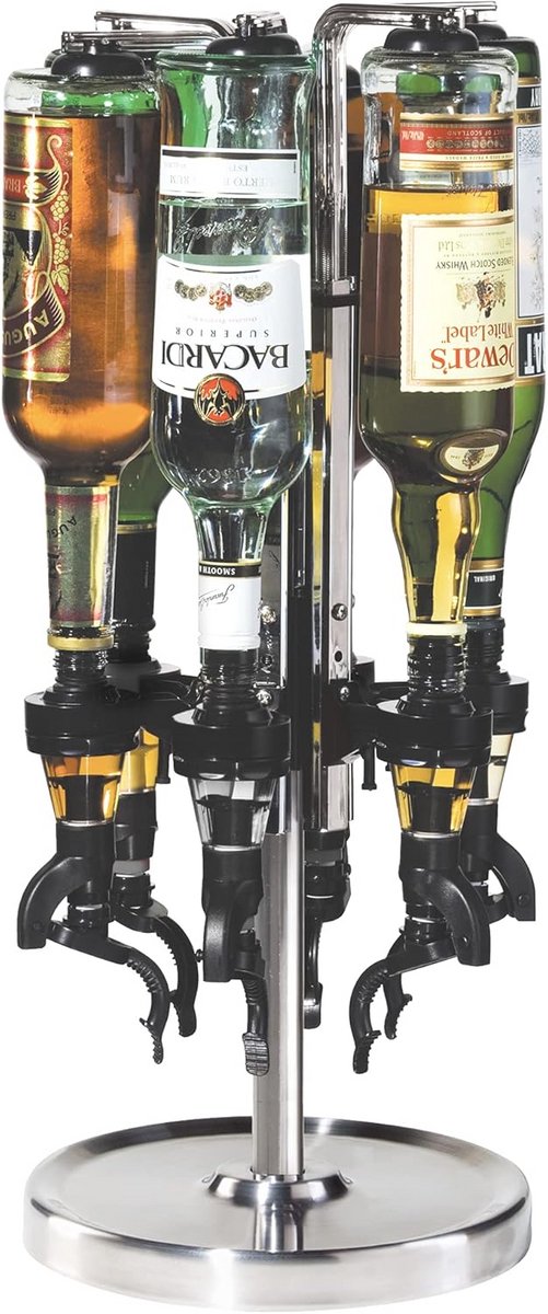 Professionele Draaiende Drank Dispenser voor 6 Flessen - RVS Bar Accessoire