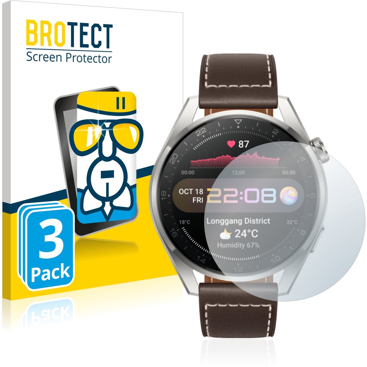 Screenprotector 3 Stuks voor Huawei Watch 3 Pro Beschermglas transparant