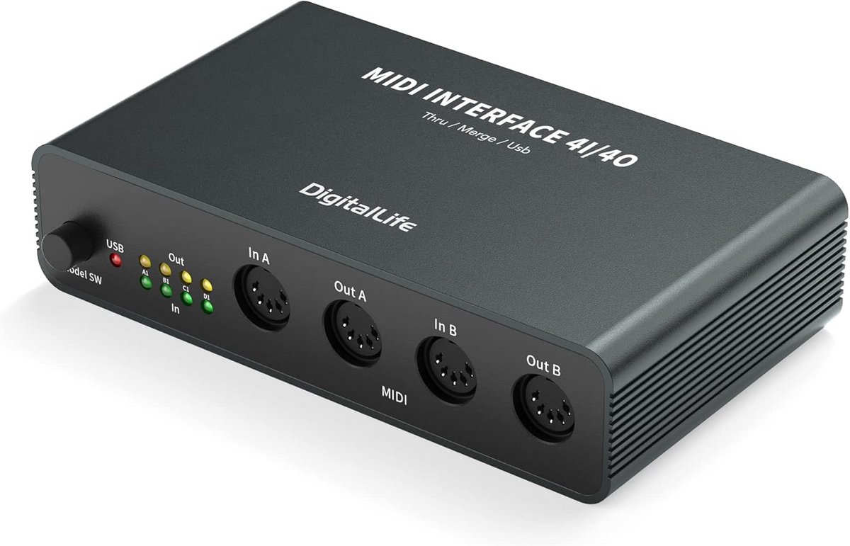 3-in-1 MIDI Interface Switcher (4x4) met USB, Merge en Thru Functies