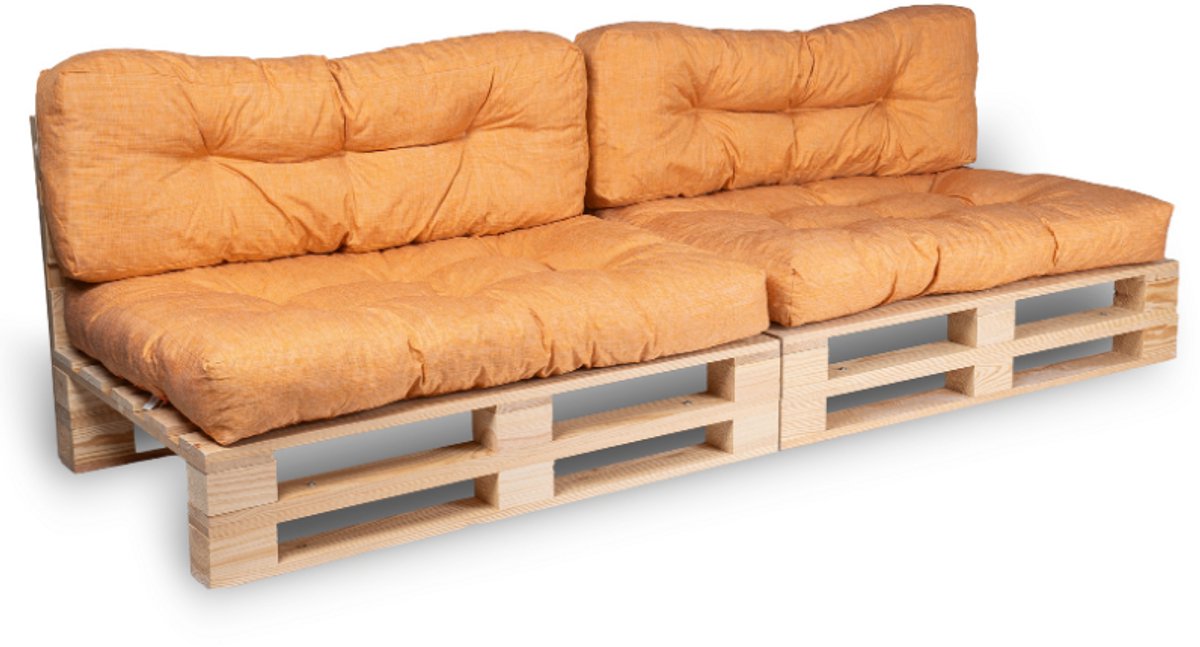 Bananair - Palletkussens 2x Set - Tuinkussens voor Palletbank - 2x Zitkussen 120x80x15 cm & 2x Rugkussen 120x40x15 cm - Oranje