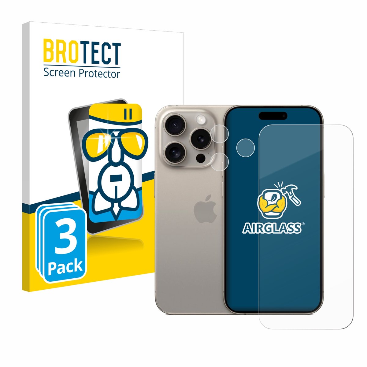 Screenprotector 3 Stuks voor Apple iPhone 15 Pro (Voor+Camera) Beschermglas transparant