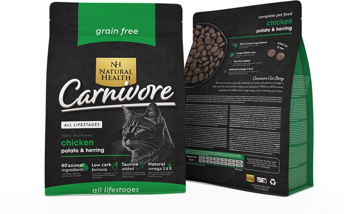 Natural Health Natural Health graanvrij kattenvoer Adult Carnivore 10 kg - Kat