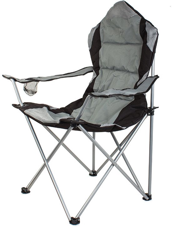 XL Opvouwbare Vissersstoel - Campingstoel, Tuinstoel & Vistoel met Armsteun, Opbergvak en Draagtas - Comfortabel & Stevig - Grijs/Zwart - 18003 van Merkloos — afbeelding 4