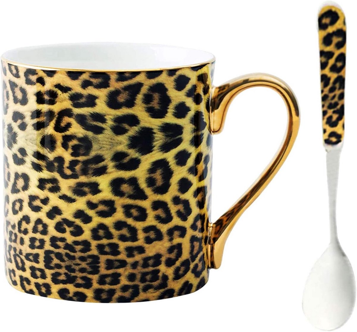 Porseleinen Theekop en Koffiemok met Luipaardprint - Bone China - 350ml
