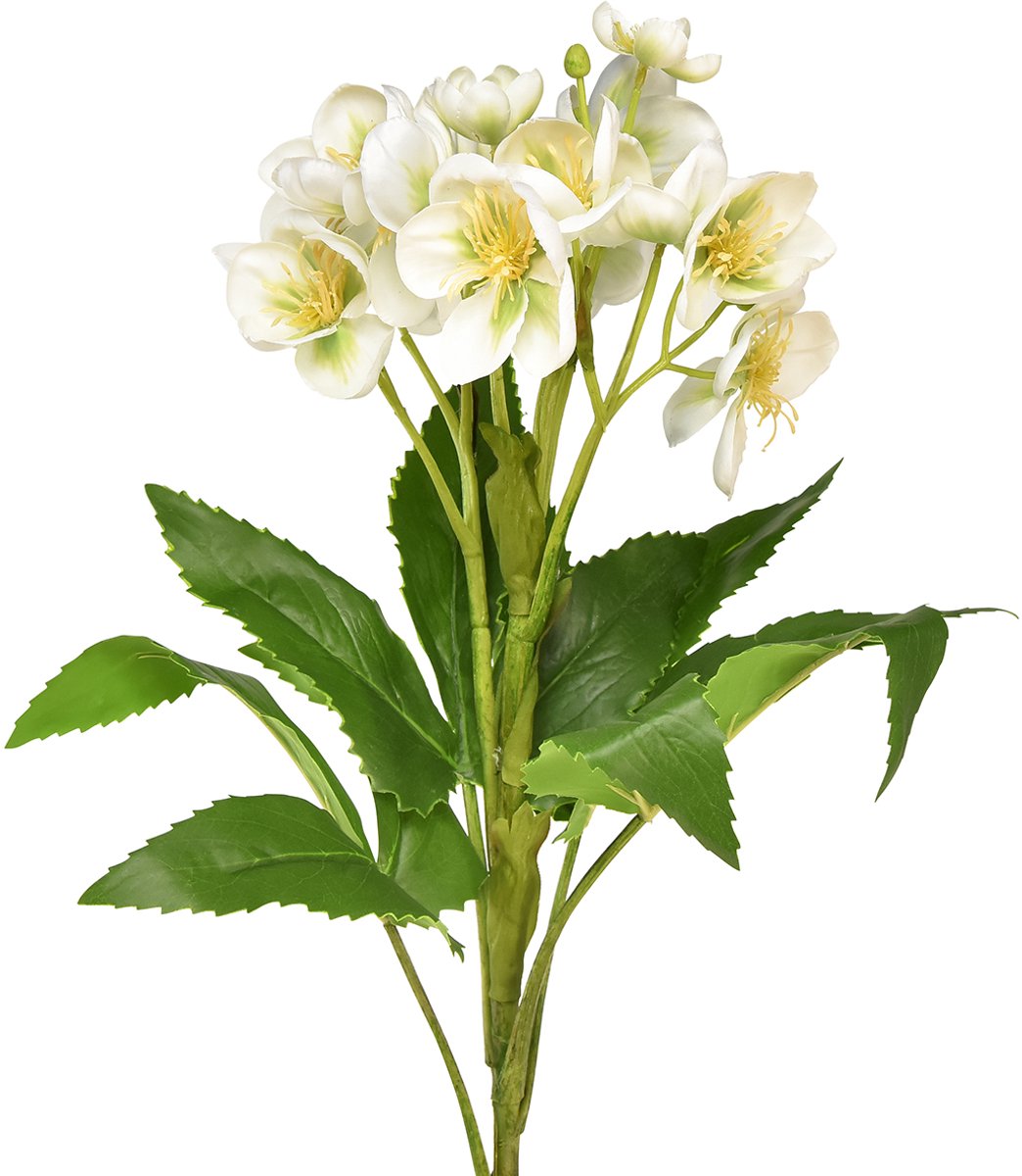 Kerstrozen witte kunstbloemen als boeket van 18 bloemen 60cm