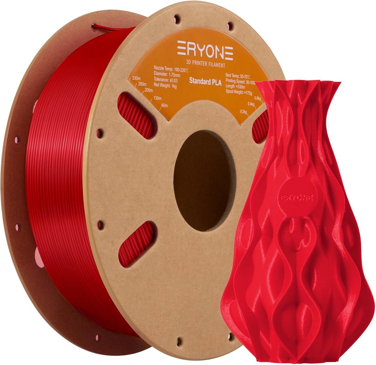 PLA Filament 1,75 mm voor 3D-printer, Nauwkeurigheid +/- 0,03 mm, 1 kg Spoel, China Rood