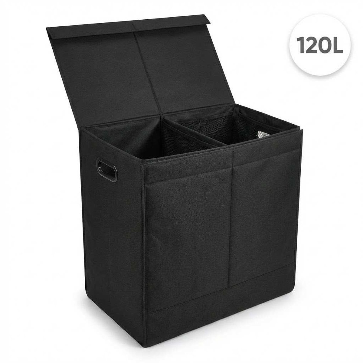 DIVERZA Dubbele Wasmand met Deksel - Opvouwbare wassorteerder - zwarte wasmand 120L