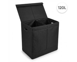 DIVERZA Dubbele Wasmand met Deksel - Opvouwbare wassorteerder - zwarte wasmand 120L