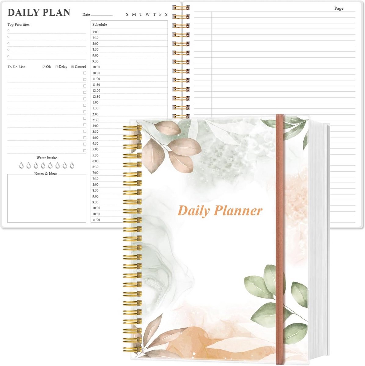 Niet-gedateerde dagplanner 8,5 x 11 inch – 150 vel – met hardcover, binnenste zak en elastiek