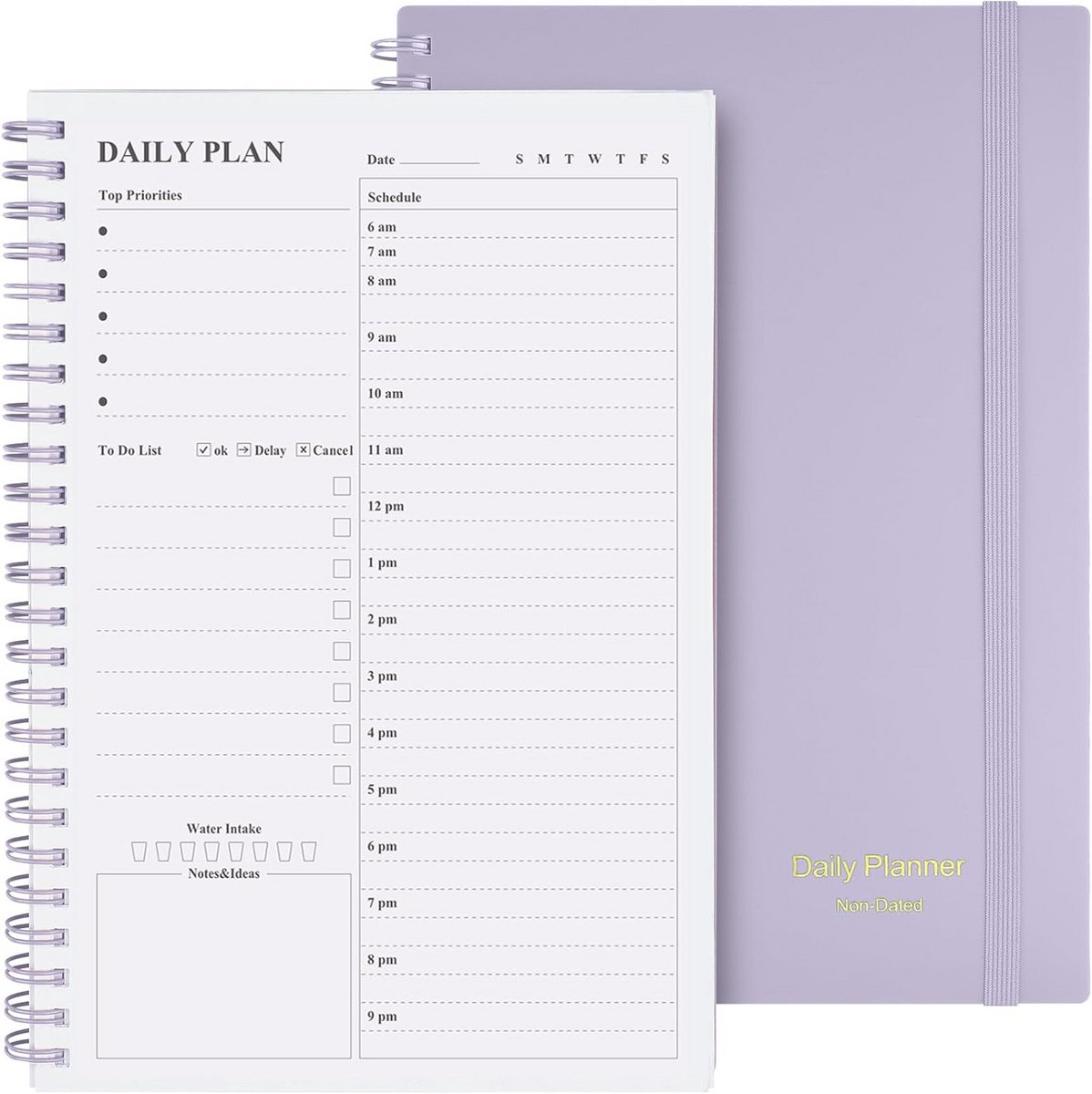 Ongedateerde Dagplanner | Dagelijkse Planner met Uurindeling | To-Do Lijst | Notities | Maaltijden | Gezondheid | Binnenste Zak | 21 x 14,8 cm