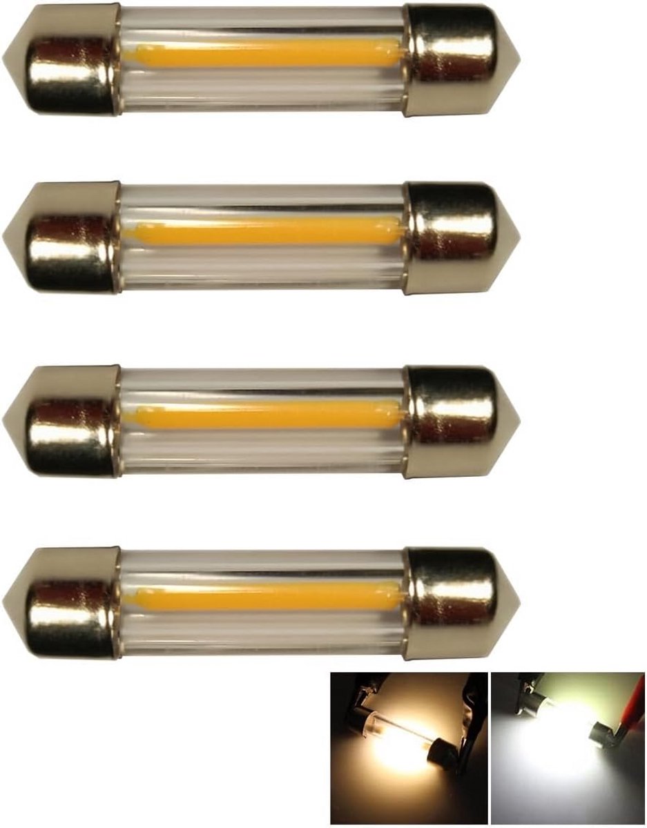 Pack van 4 LED Auto Festoon Dome Lights 39mm 12V 360 Graden COB 3000K