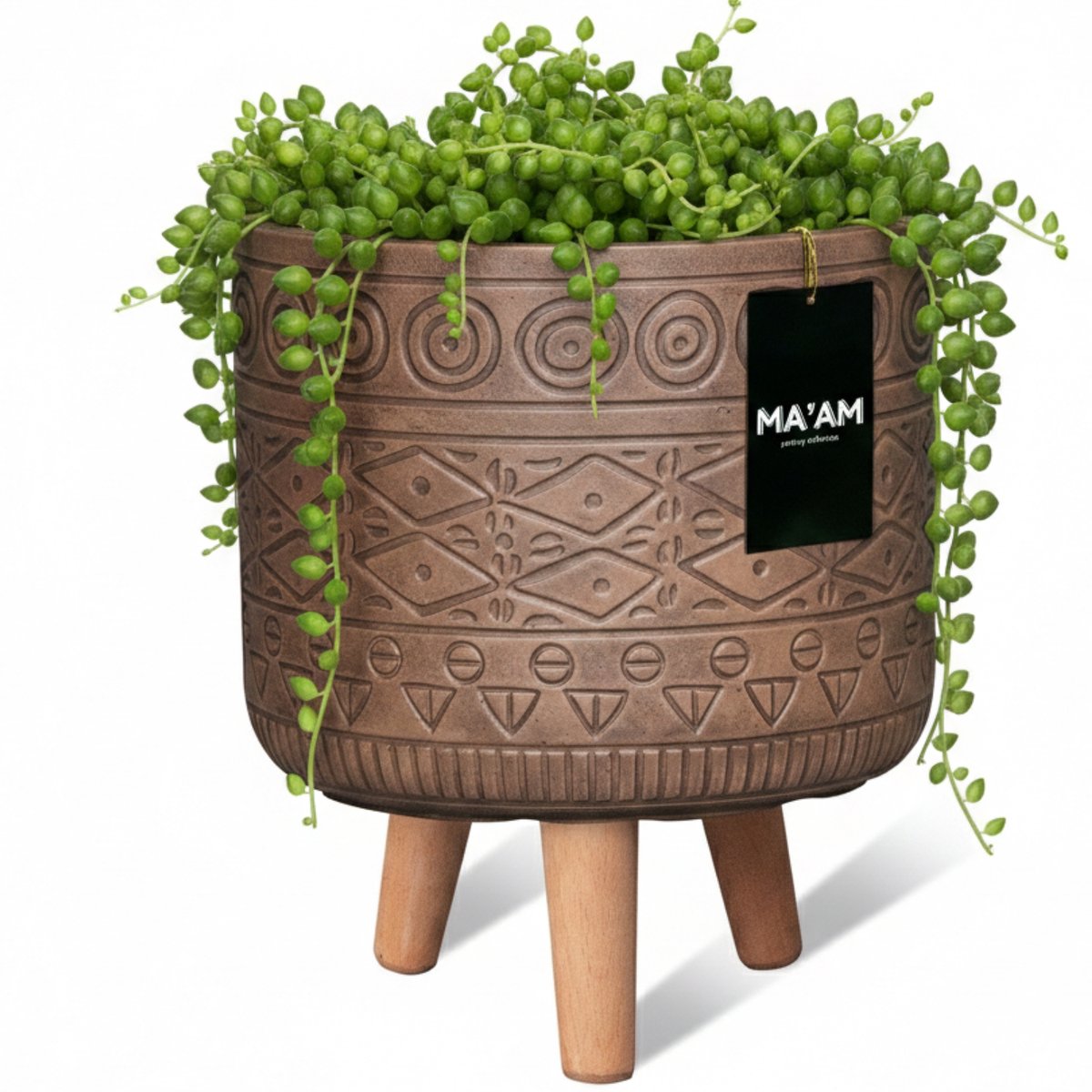 MAAM Pottery Fay bloempot op poten - D32xH36 - Bruin - houten pootjes (FSC) - bohemian/botanische decoratie