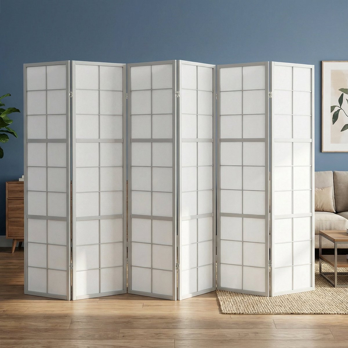 Homestyle4u Kamerscherm 6 panelen - 6-delig - Shoji - Grijs