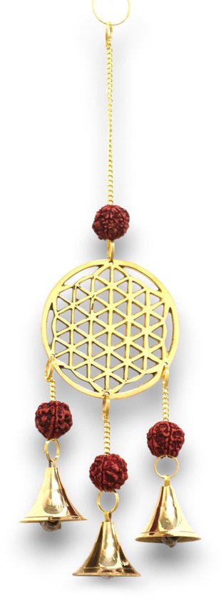 Ancient Wisdom - Decoratief beeld - Indiase klokkenspel messing met rudraksha - windgong - tuindecoratie - klanken - cadeau - spiritueel