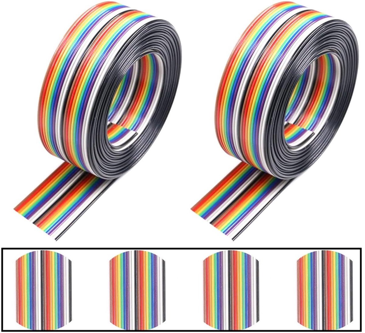 Lintkabel 20 pins, 1,27 mm afstand, plat, regenboog, IDC-kabel - 3 meter