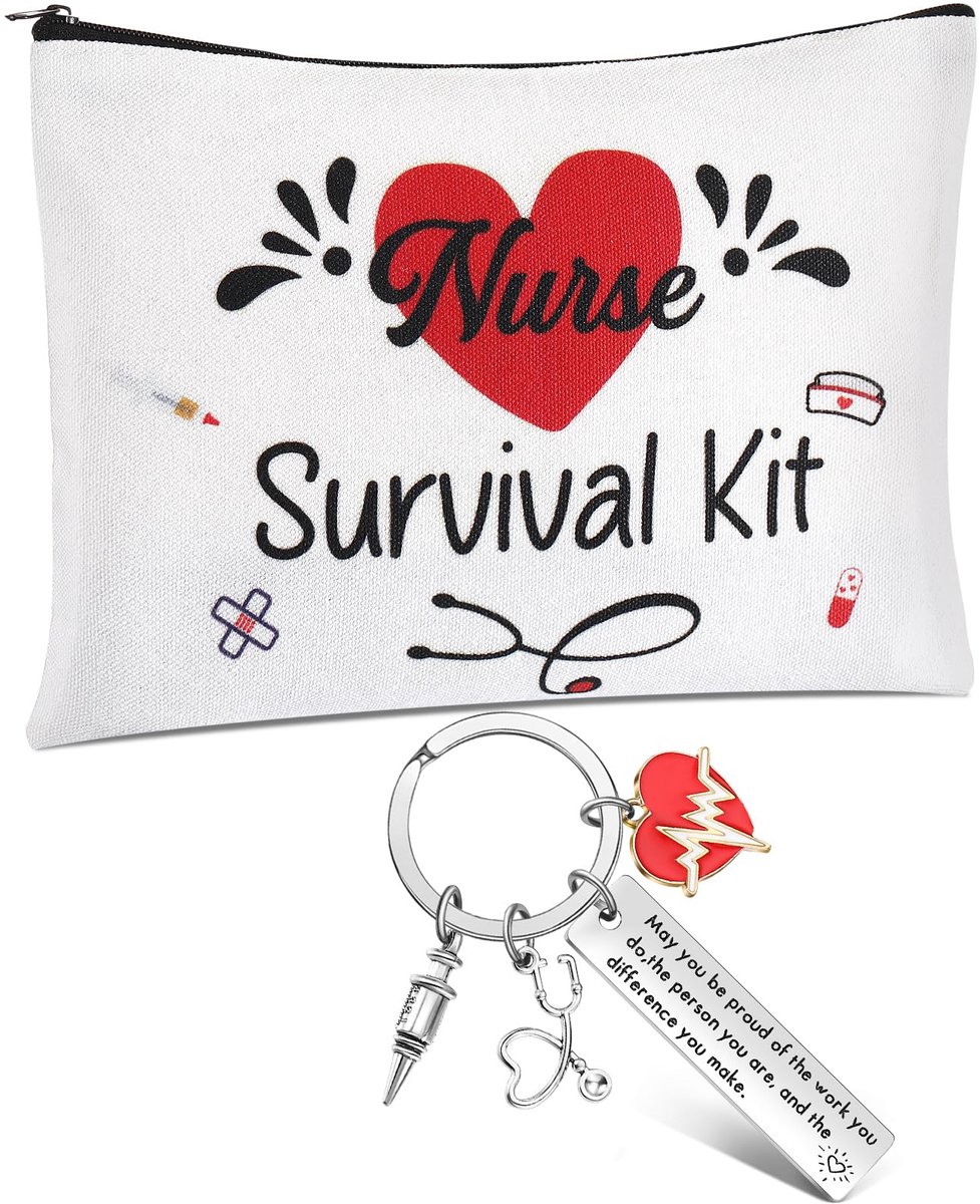 Verpleegkundige Geschenkenset - Make-up Tas Met Sleutelhanger - 25 x 18 cm
