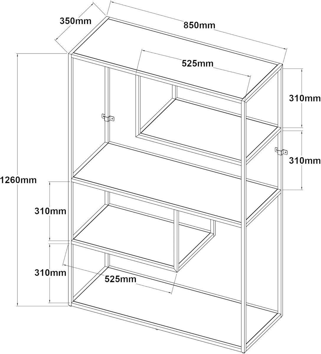 Boekenkast Staand – Casa Velluto Modern Witte Boekenkast 126 x 85 x 35 cm | 4 Planken | Me