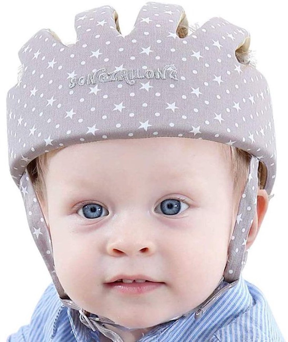 Kraftverdia - Baby beschermende hoed - Ademend babyhoedje - Baby valbeveiliging Hoofdbescherming - Verstelbaar Baby beschermende hoed - Geschikt voor baby's van 8 tot 48 maanden - One Size - Grijs