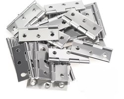 Scharnieren - 24 stuks - Deurscharnieren - RVS scharnieren - Voor Binnen en Buiten - Meubelscharnier - Geschikt voor kisten, tuindeuren, ramen, kasten, gereedschapskisten, houten kisten, sieradenkisten - 44mm x 32mm - Zilver
