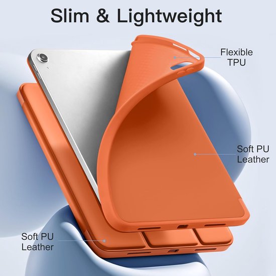 Casemania Stylus en Hoes Geschikt voor Apple iPad 2025 (A16) - Oranje - Universeel Stylus Pen - Smart Cover met Pencil Slot Uitsparing — afbeelding 4