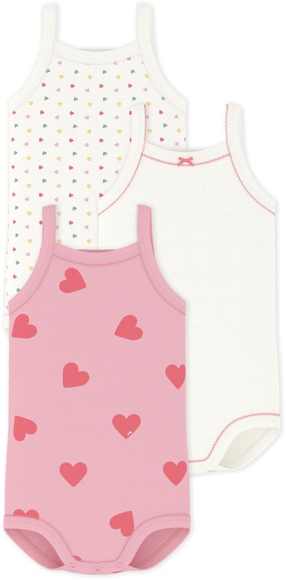 Petit Bateau Set van katoenen body's met bandjes Meisjes Rompertje - Wit/Meerkleurig + Roze/Oranje + Wit