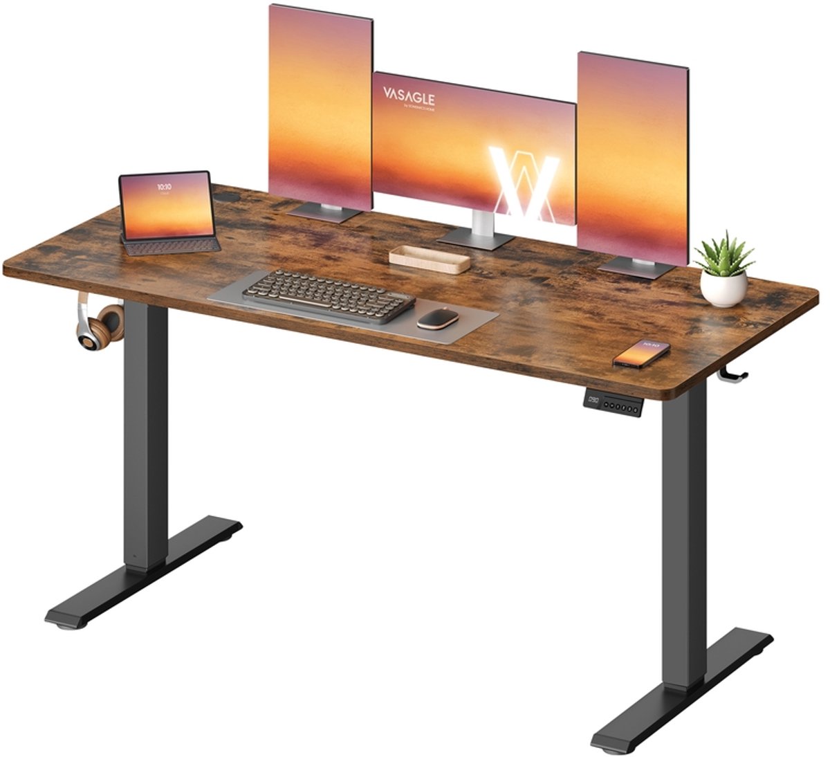 In hoogte verstelbaar bureau – Geheugenfunctie met 4 hoogtes – Vintage bruin – 140 x 60 x (72-120) cm