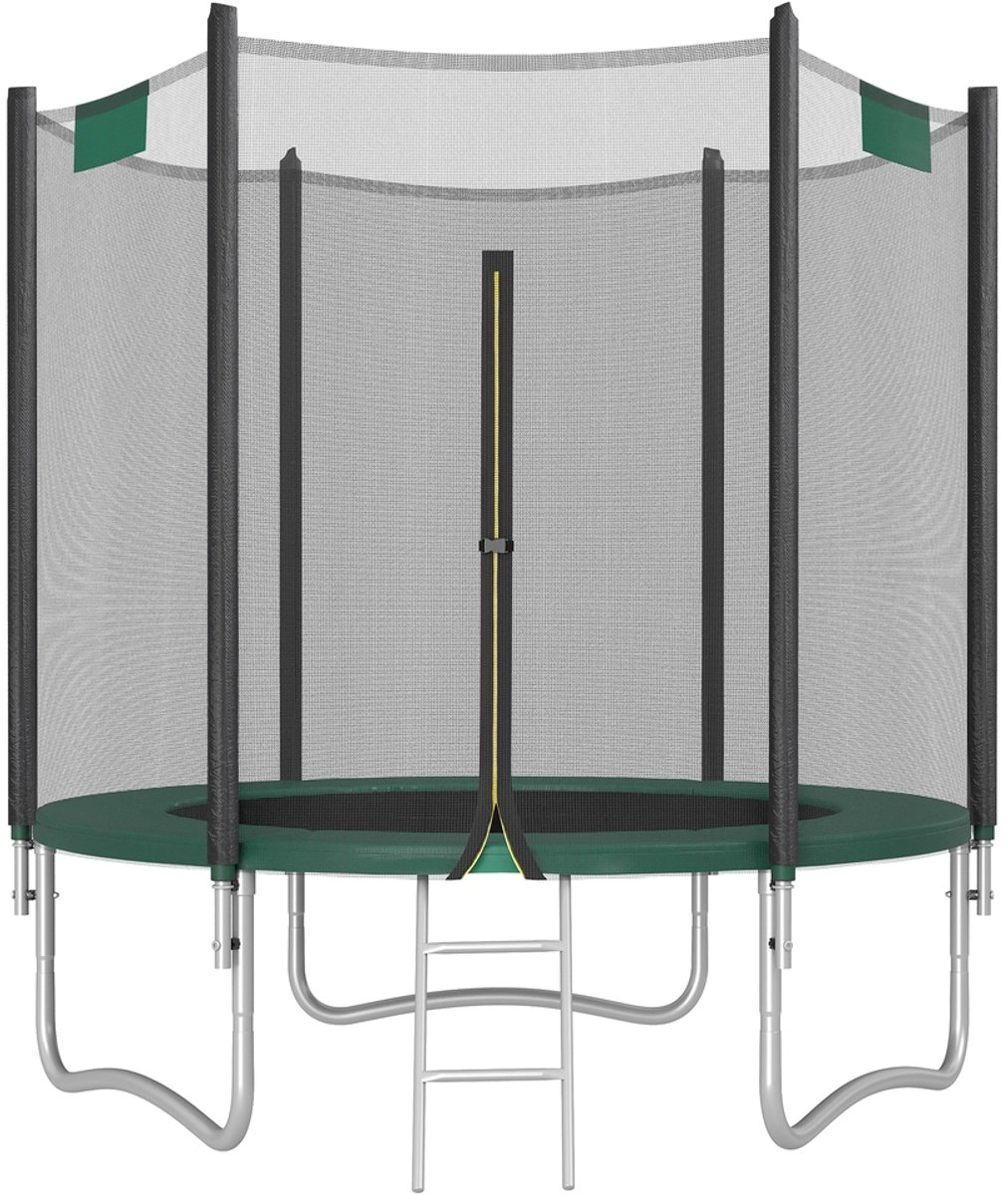 Trampoline – 305 cm – Met veiligheidsnet en ladder – Donkergroen – Maximaal gebruikersgewicht 100 kg