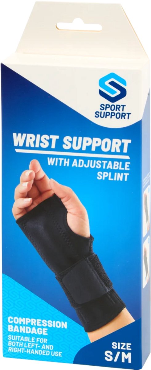 Sport Support Polsbandage – Verstelbare Compressie Polsbrace – Zwart – Maat S-XL – Pols Ondersteuning voor Sport & Dagelijks Gebruik
