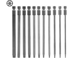 11 Stuks - Schroefbits - Schroefbitset - Lange Torx-schroevendraaierset - Holle Torx Bitset - Staal - Met beveiligingskop - Zeskantschacht - 10CM - T6 T7 T8 T9 T10 T15 T20 T25 T27 T30 T40