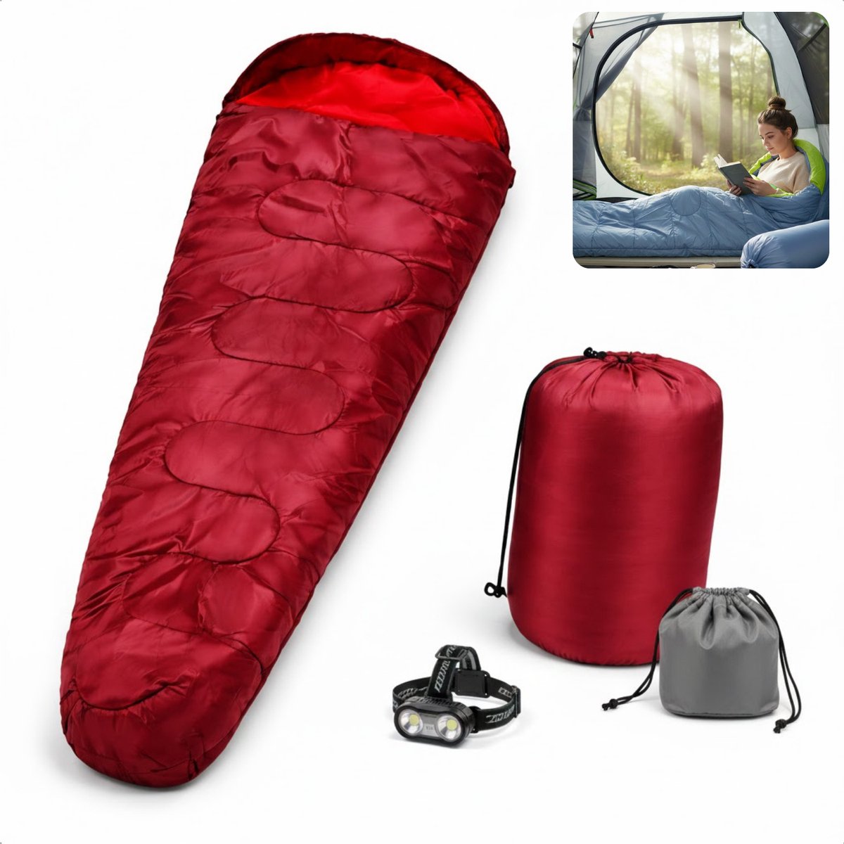 Cheqo® Mummy Slaapzak - Slaapzak Volwassenen - Zomerslaapzak - Lente Slaapzak - Slaapzak Met Capuchon - Lichtgewicht Slaapzak - Compacte Slaapzak - Slaapzak Camping - Slaapzak Festival