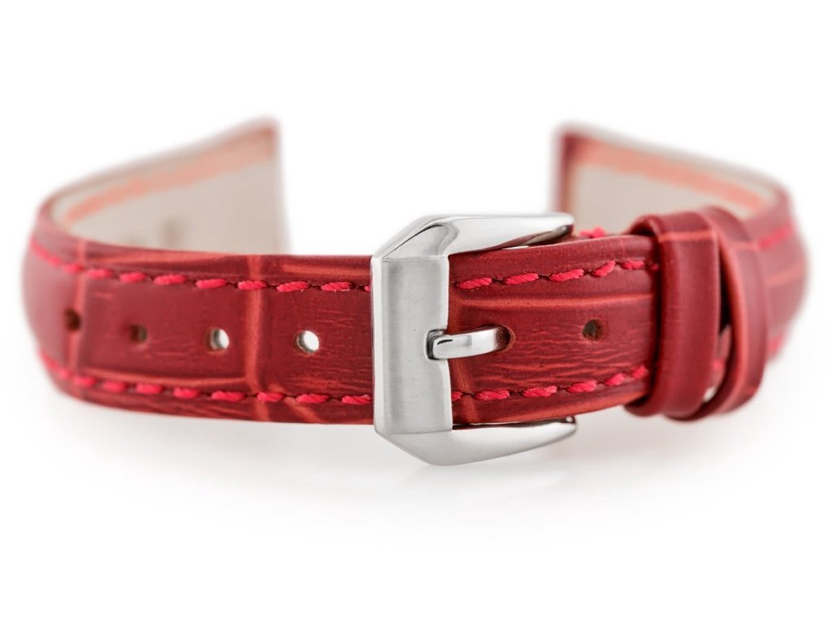 Pacific W64 Serie - Leren Horlogeband - Rood - 14mm
